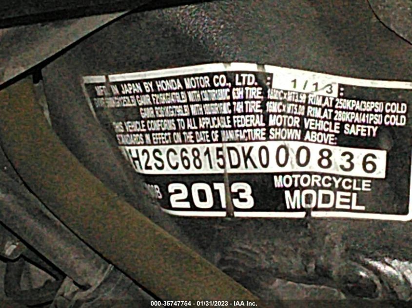2013 HONDA GL1800 B JH2SC6815DK000836