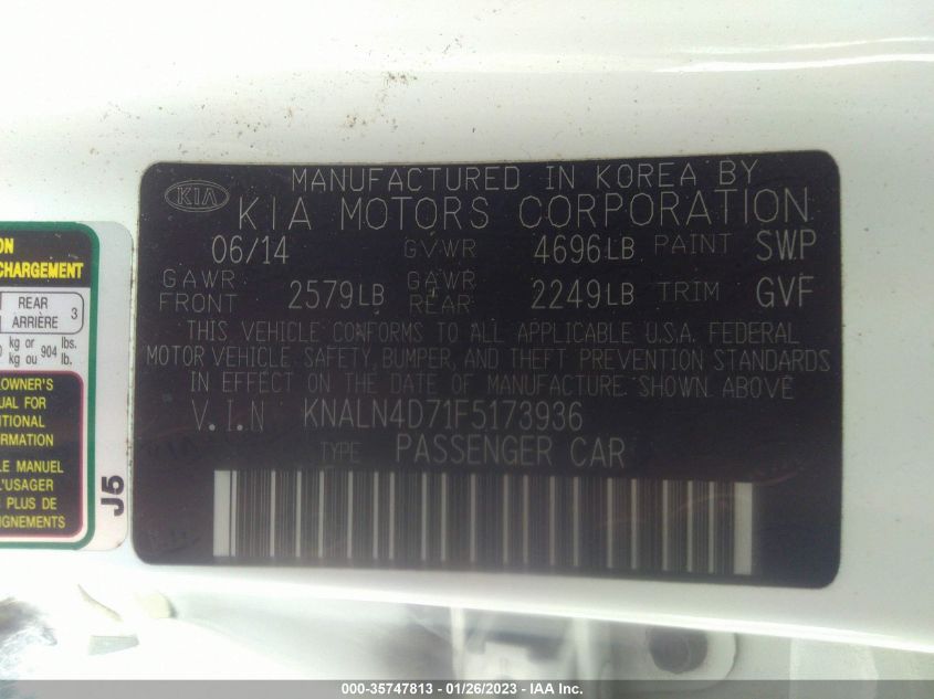 2015 KIA CADENZA PREMIUM KNALN4D71F5173936