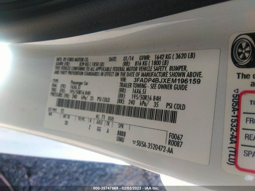 2014 FORD FIESTA SE - 3FADP4BJXEM196159