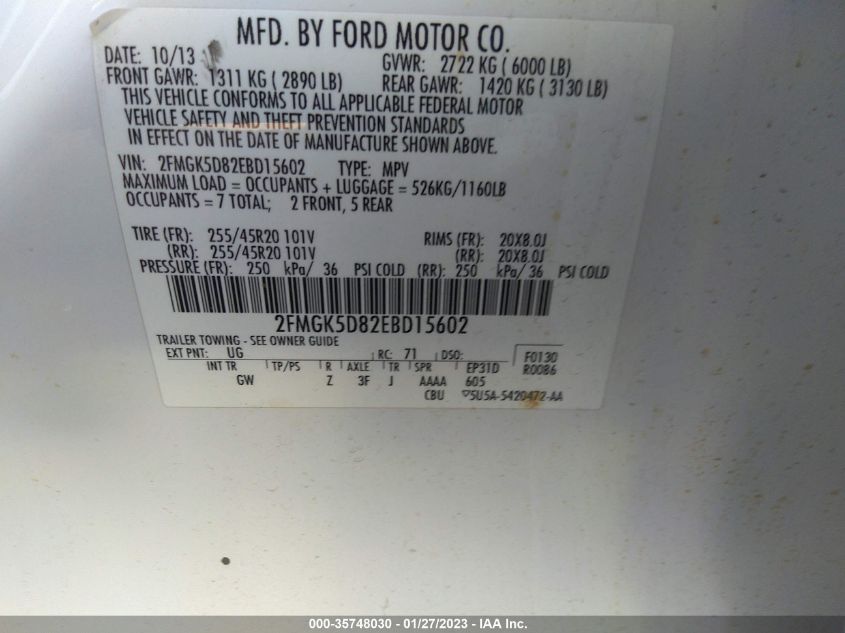 2014 FORD FLEX LIMITED 2FMGK5D82EBD15602