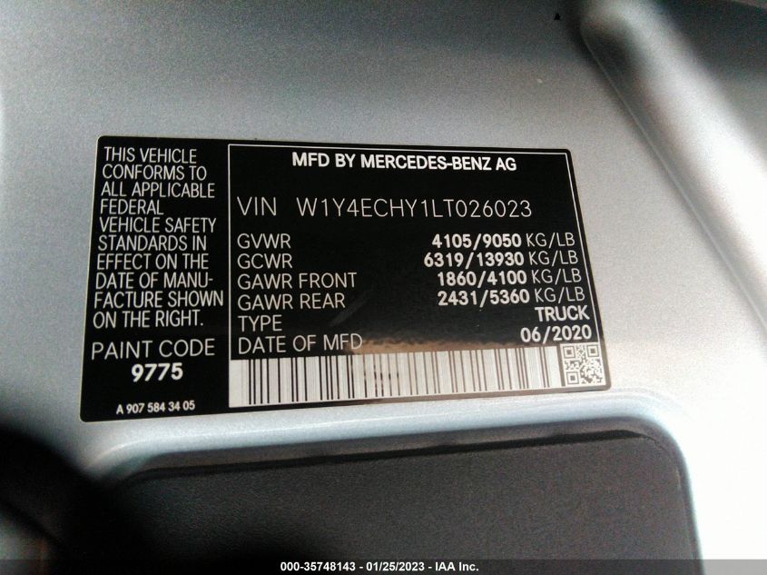 2020 MERCEDES-BENZ SPRINTER CARGO VAN W1Y4ECHY1LT026023