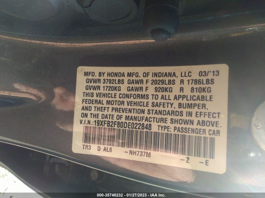 2013 HONDA CIVIC SDN EX 19XFB2F80DE022848