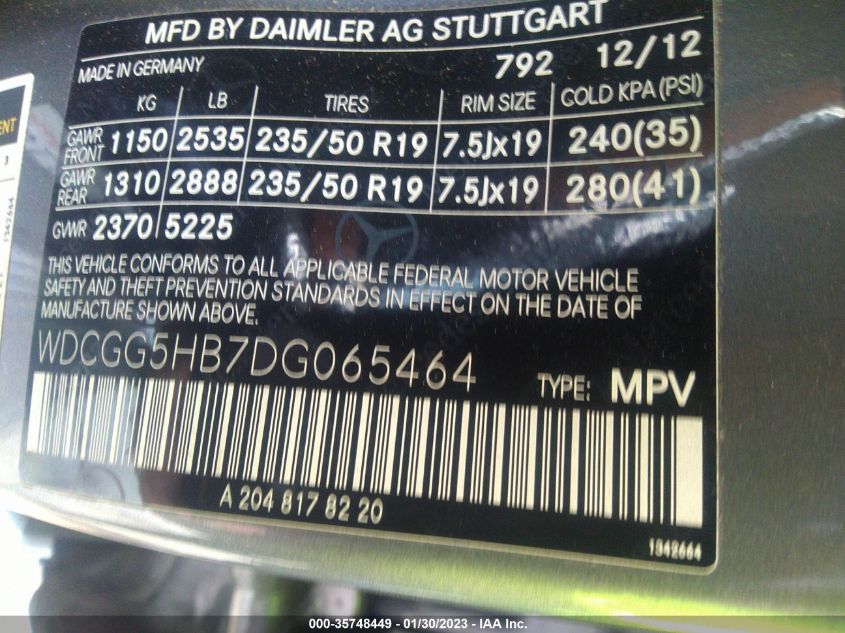 2013 MERCEDES-BENZ GLK-CLASS GLK 350 WDCGG5HB7DG065464