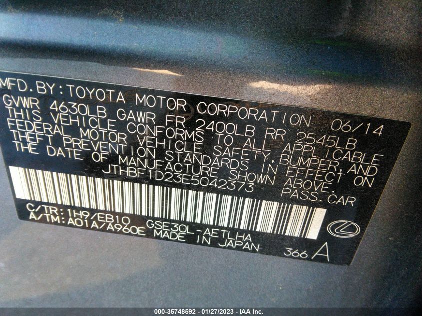 2014 LEXUS IS 250 - JTHBF1D23E5042373