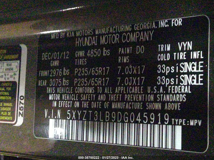 2013 HYUNDAI SANTA FE SPORT - 5XYZT3LB9DG045919