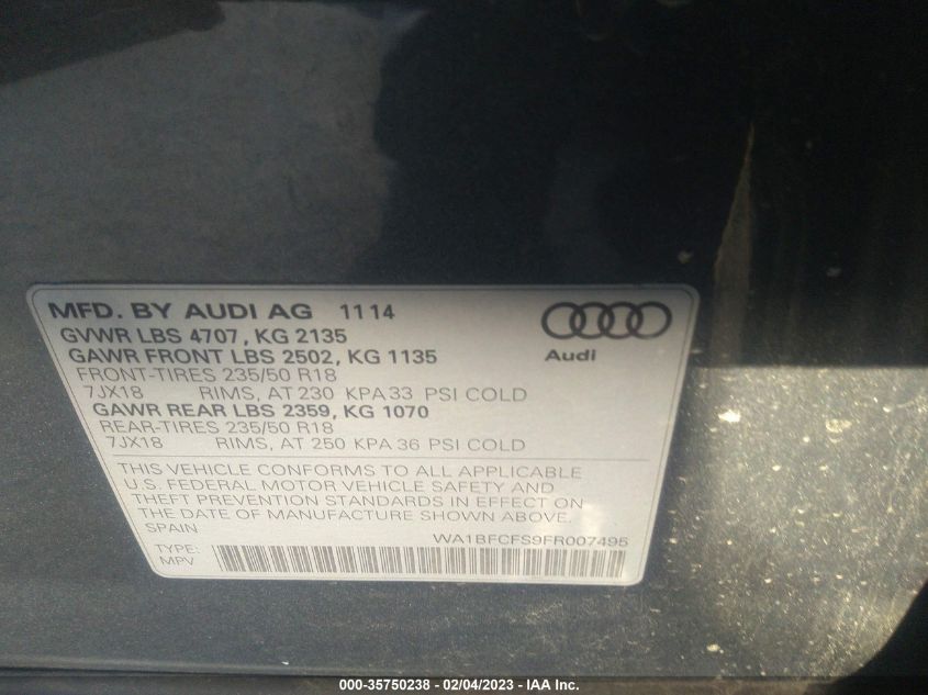 2015 AUDI Q3 2.0T PREMIUM PLUS - WA1BFCFS9FR007495