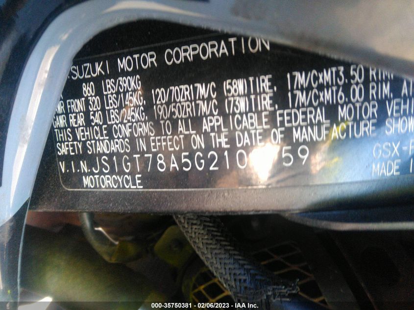 2016 SUZUKI GSX-R1000 JS1GT78A5G2100759