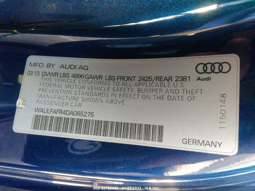 2013 AUDI A5 PREMIUM PLUS WAULFAFR4DA065275