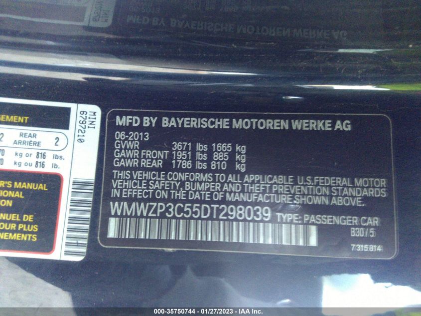 2013 MINI COOPER CONVERTIBLE S WMWZP3C55DT298039