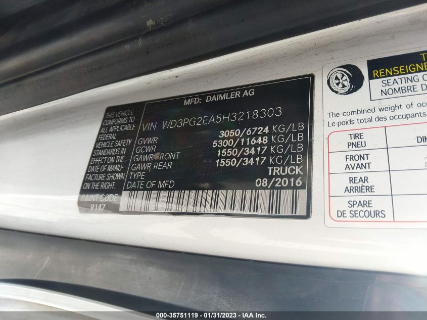 2017 MERCEDES-BENZ METRIS CARGO VAN WORKER - WD3PG2EA5H3218303