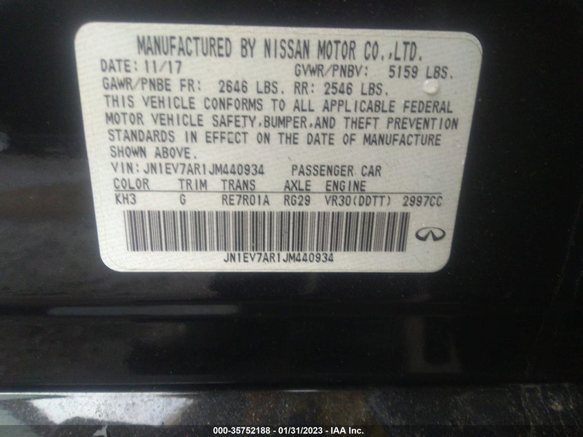 VIN JN1EV7AR1JM440934 2018 INFINITI Q50 3.0T LUXE
