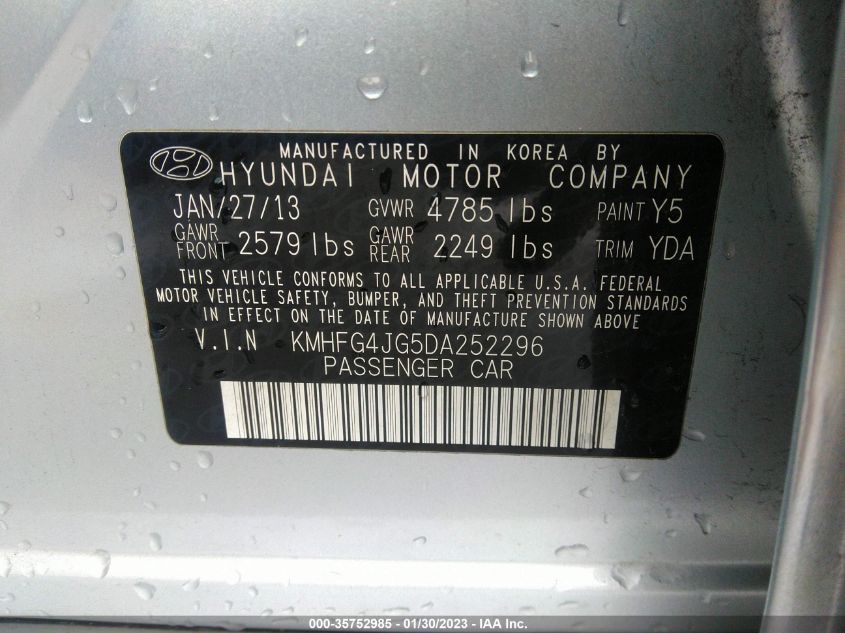 2013 HYUNDAI AZERA KMHFG4JG5DA252296