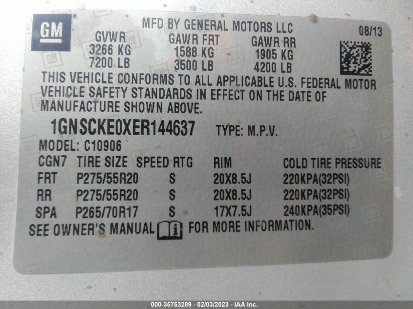 2014 CHEVROLET SUBURBAN LTZ 1GNSCKE0XER144637