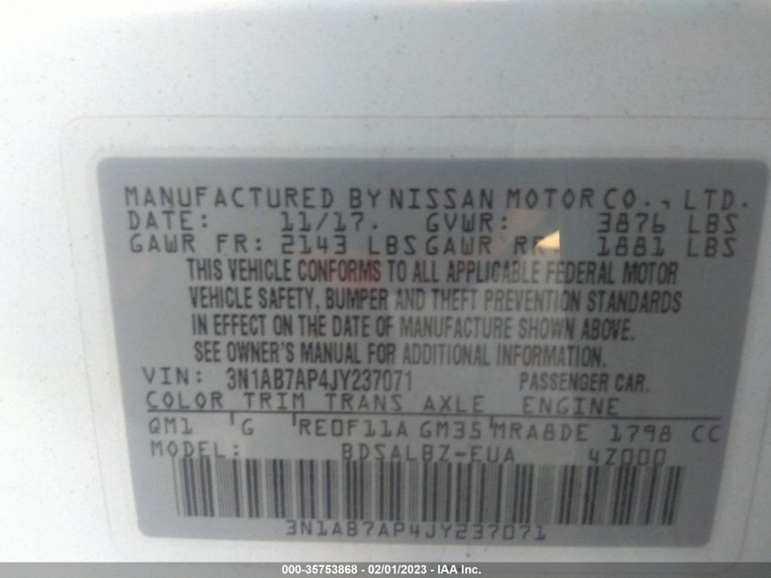 2018 NISSAN SENTRA S - 3N1AB7AP4JY237071