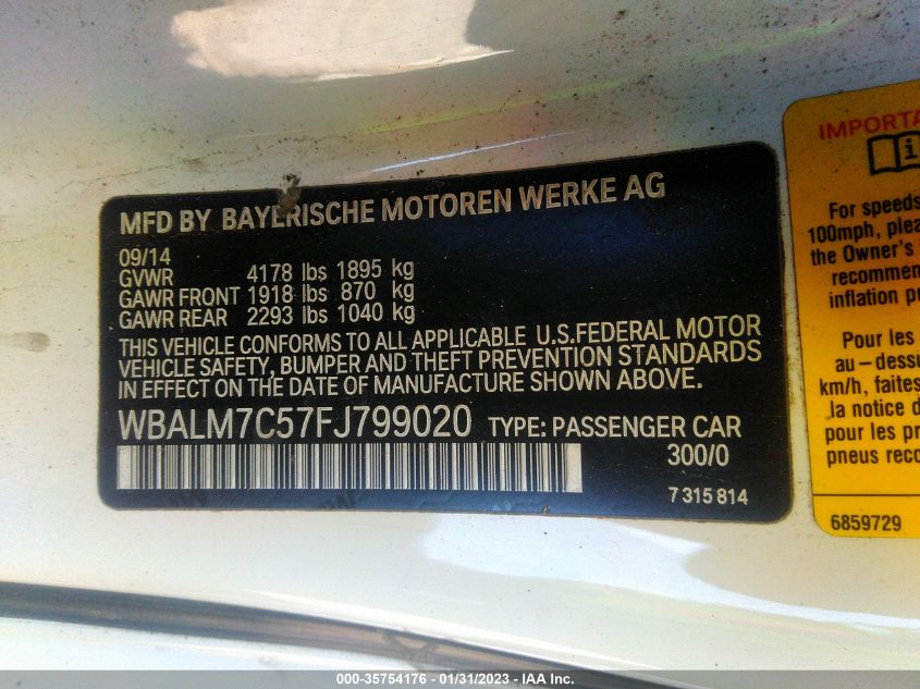 2015 BMW Z4 SDRIVE35I WBALM7C57FJ799020