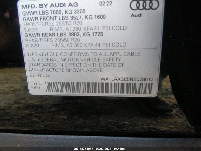 2022 AUDI E-TRON PREMIUM PLUS - WA1LAAGE5NB028612