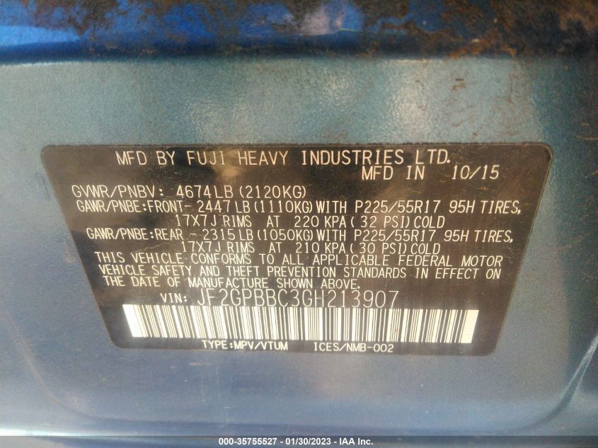 2016 SUBARU CROSSTREK HYBRID JF2GPBBC3GH213907