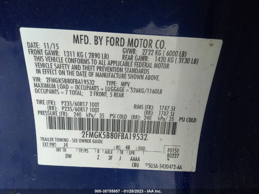 2015 FORD FLEX SE 2FMGK5B80FBA19532