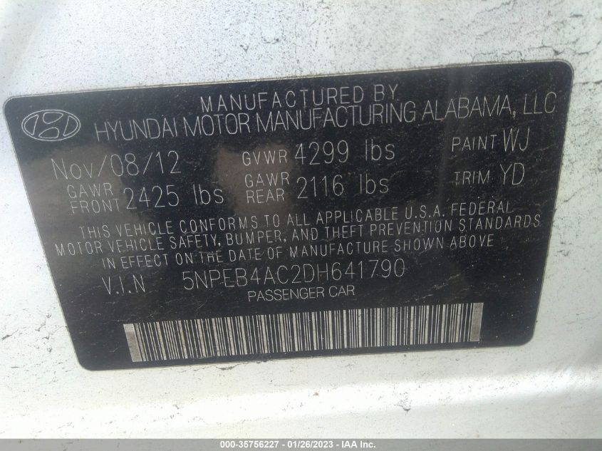 2013 HYUNDAI SONATA GLS - 5NPEB4AC2DH641790