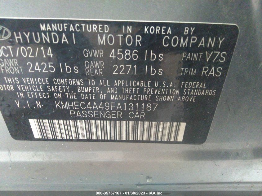 2015 HYUNDAI SONATA HYBRID - KMHEC4A49FA131187