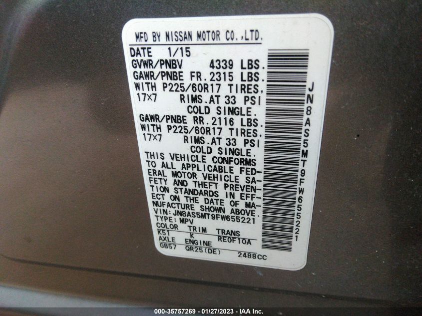 2015 NISSAN ROGUE SELECT S JN8AS5MT9FW655221
