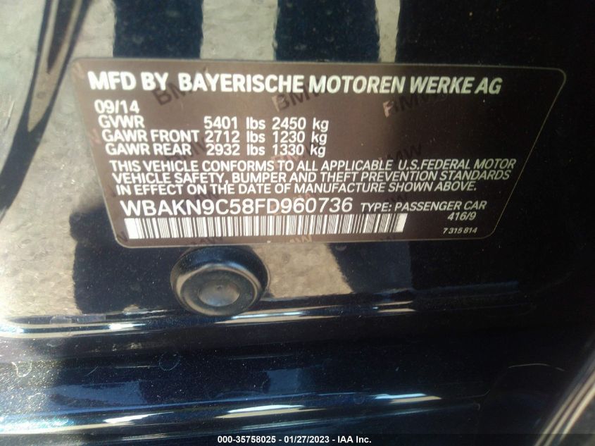 2015 BMW 5 SERIES 550I WBAKN9C58FD960736