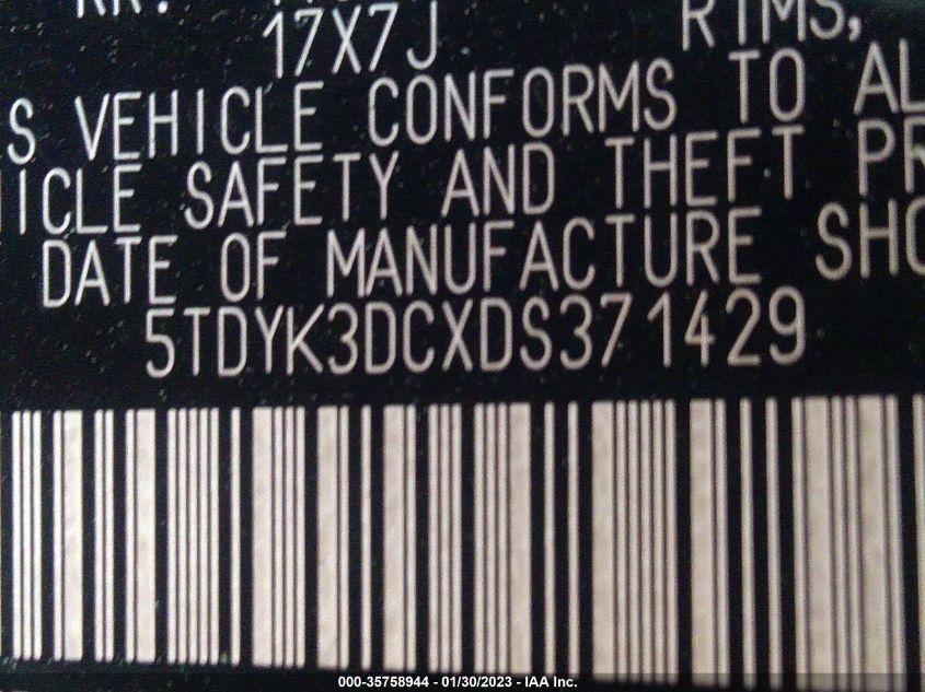2013 TOYOTA SIENNA XLE AAS/XLE/LTD - 5TDYK3DCXDS371429