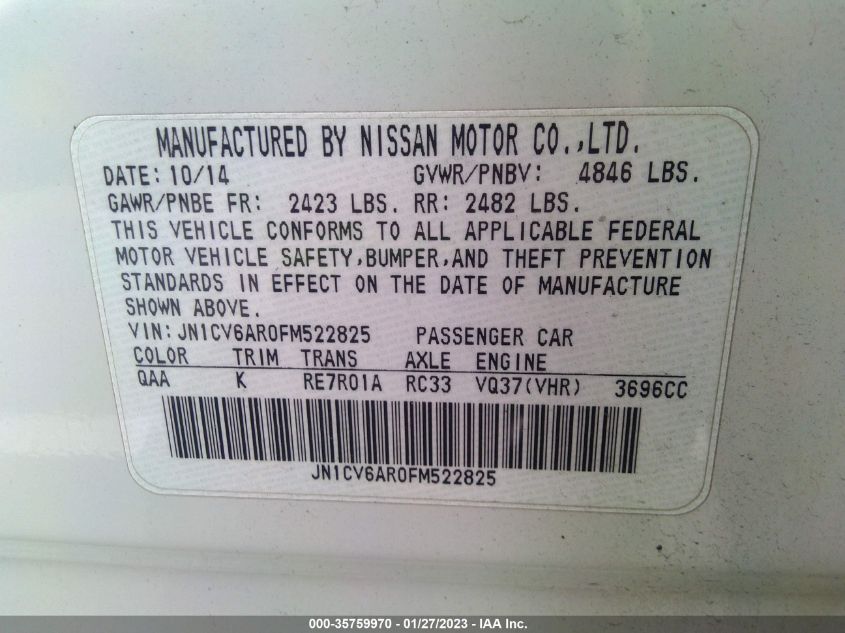 2015 INFINITI Q40 JN1CV6AR0FM522825