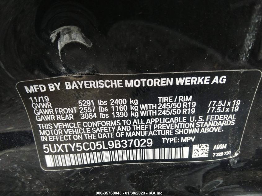 5UXTY5C05L9B37029 2020 BMW X3, photo no. 9