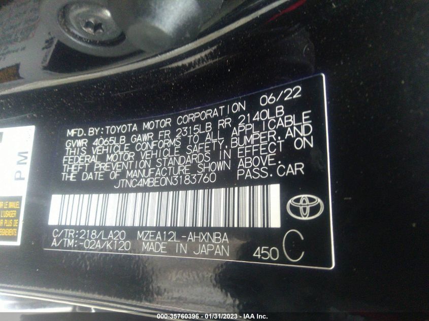 VIN JTNC4MBE0N3183760 2022 TOYOTA COROLLA HATCHBACK no.9