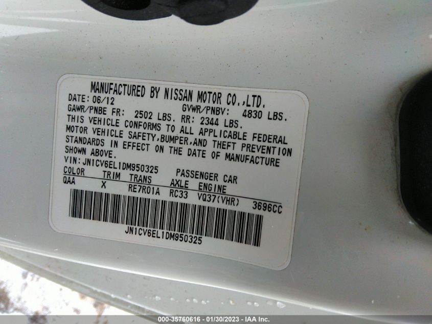2013 INFINITI G37 COUPE X JN1CV6EL1DM950325