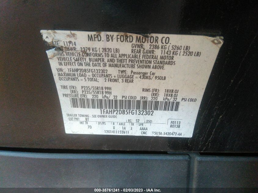 2015 FORD TAURUS SE - 1FAHP2D85FG132302