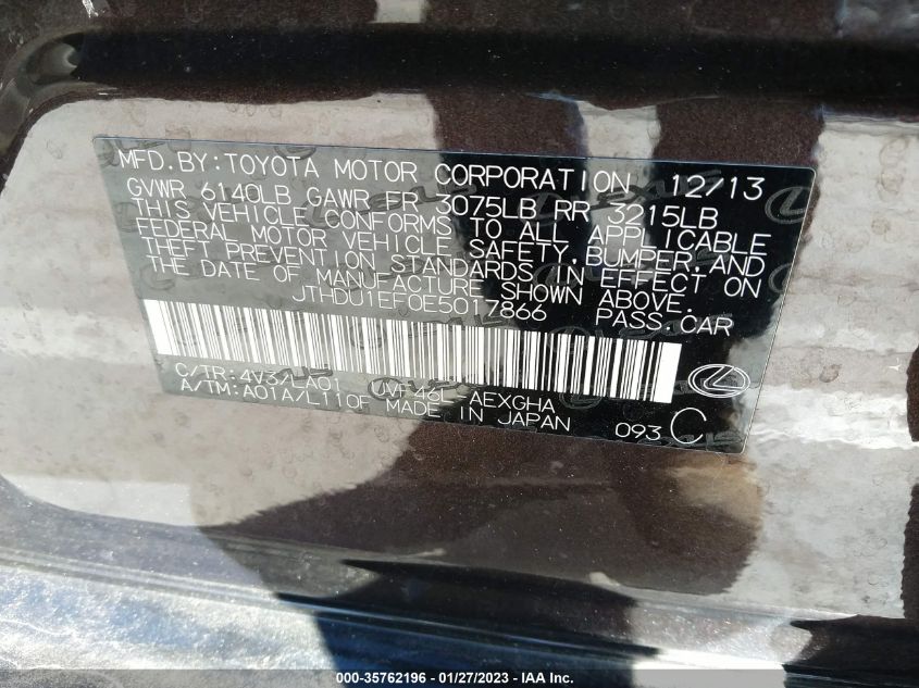 2014 LEXUS LS 600H L JTHDU1EF0E5017866