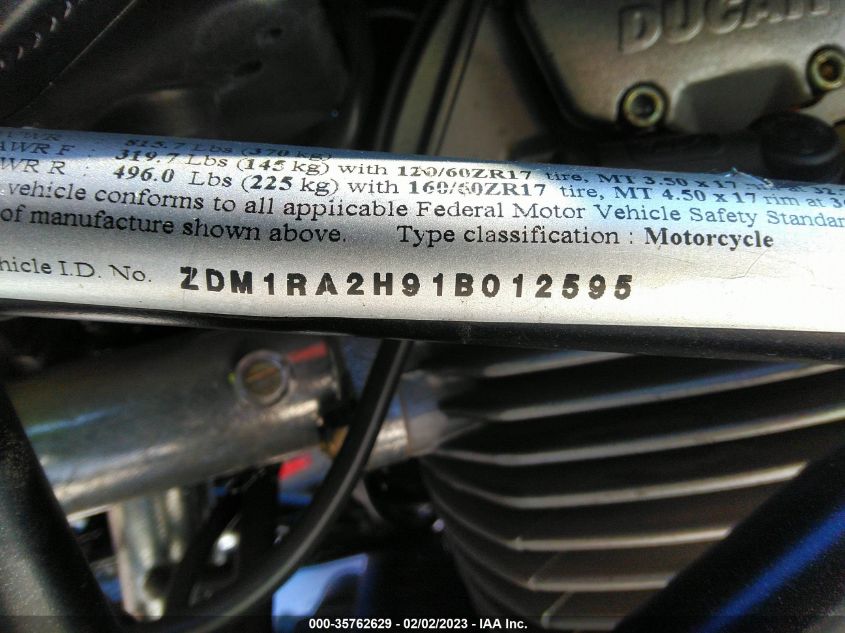 2001 DUCATI M600 ZDM1RA2H91B012595
