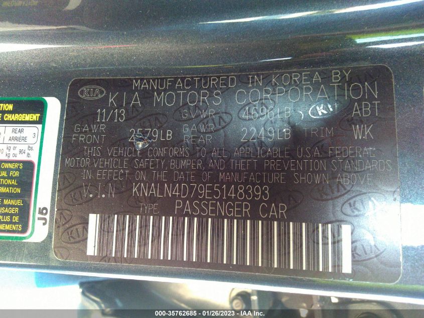 2014 KIA CADENZA PREMIUM KNALN4D79E5148393