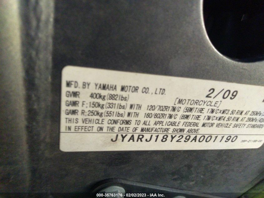 2009 YAMAHA FZ6 R/C - JYARJ18Y29A001190