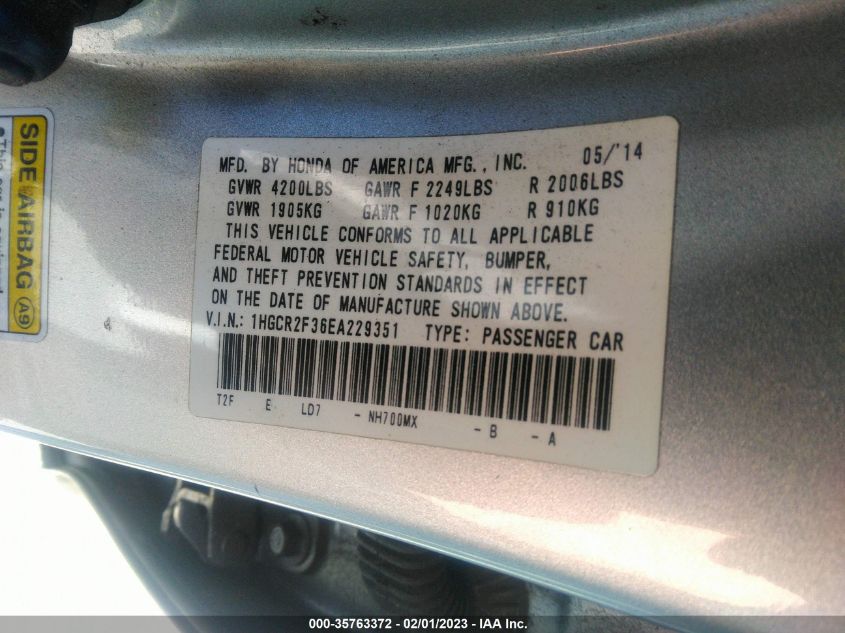 2014 HONDA ACCORD SEDAN LX - 1HGCR2F36EA229351