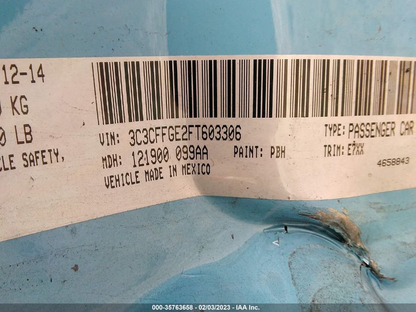 2015 FIAT 500E 3C3CFFGE2FT603306