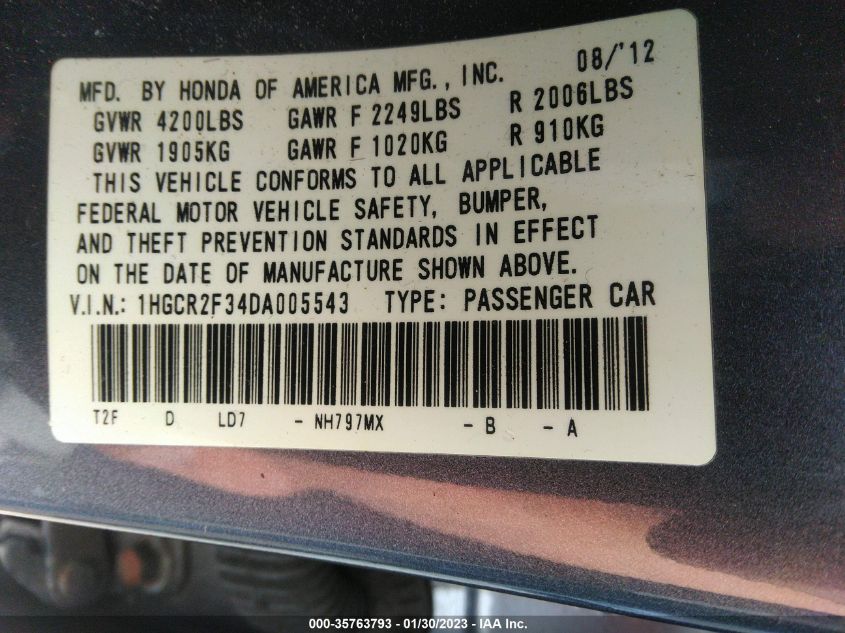2013 HONDA ACCORD SDN LX 1HGCR2F34DA005543