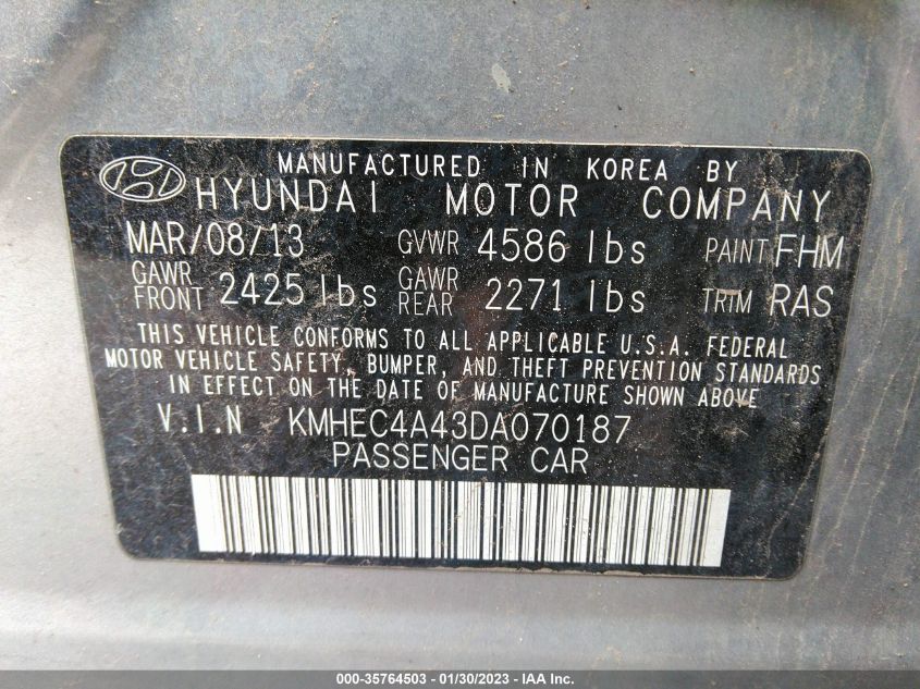 2013 HYUNDAI SONATA HYBRID - KMHEC4A43DA070187