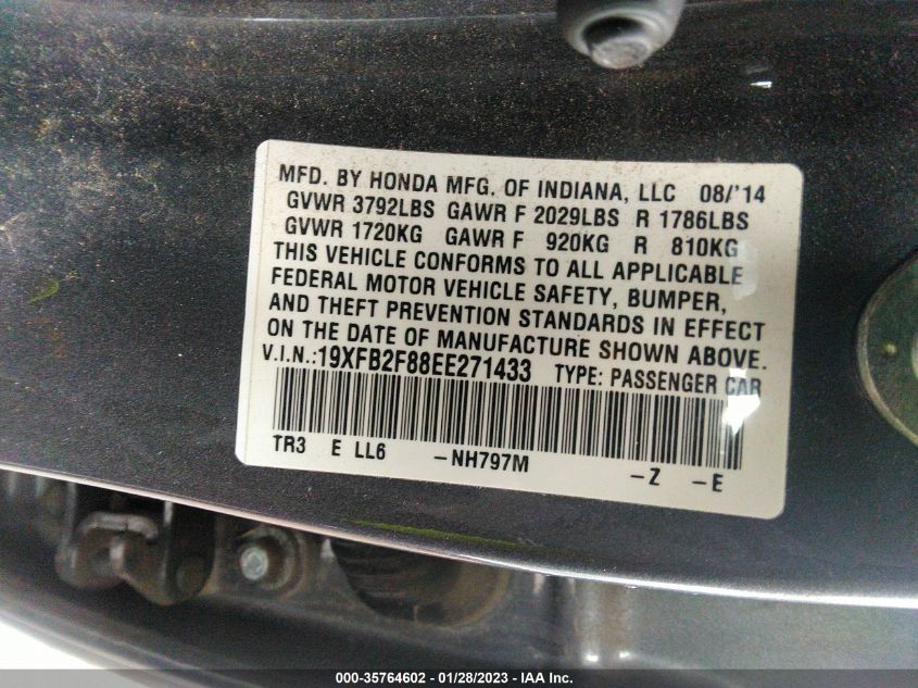 2014 HONDA CIVIC SEDAN EX 19XFB2F88EE271433