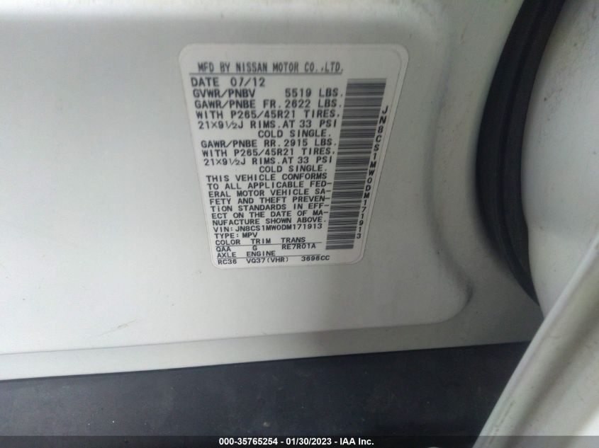 2013 INFINITI FX37 LIMITED EDITION JN8CS1MW0DM171913