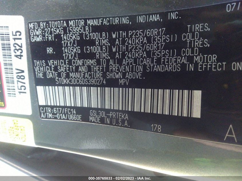 2013 TOYOTA SIENNA LE - 5TDKK3DC6DS390274
