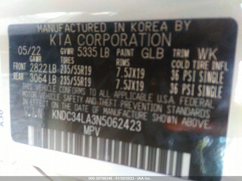 2022 KIA EV6 WIND KNDC34LA3N5062423