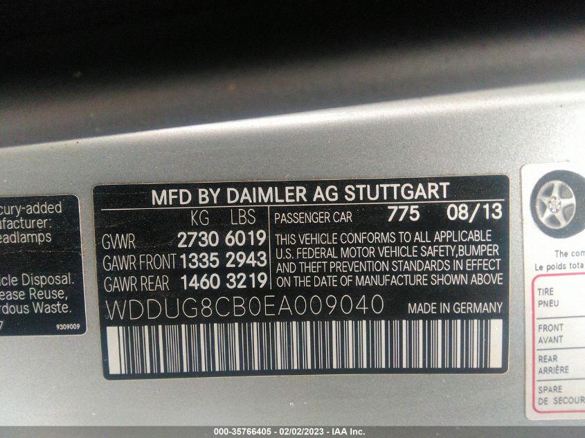 2014 MERCEDES-BENZ S-CLASS S 550 WDDUG8CB0EA009040