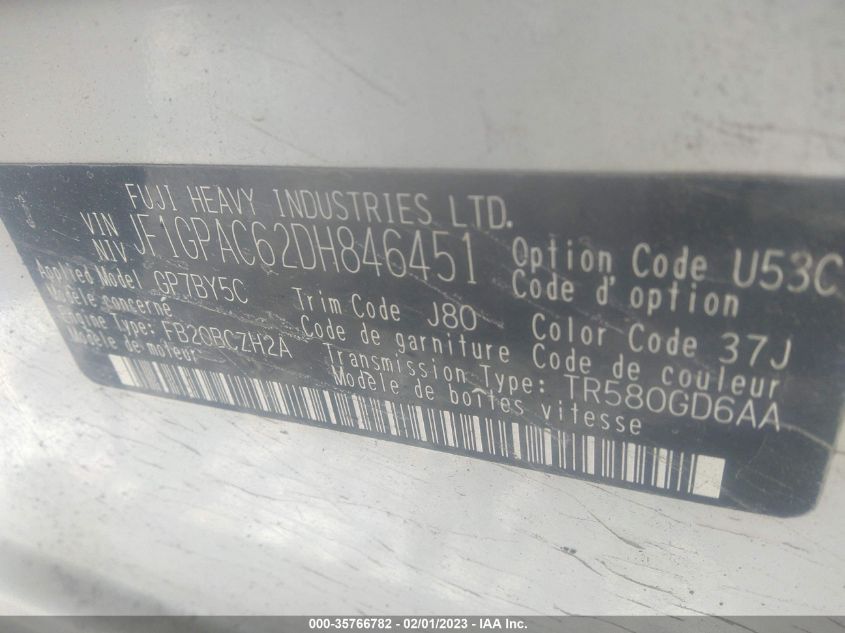 2013 SUBARU IMPREZA WAGON 2.0I PREMIUM - JF1GPAC62DH846451