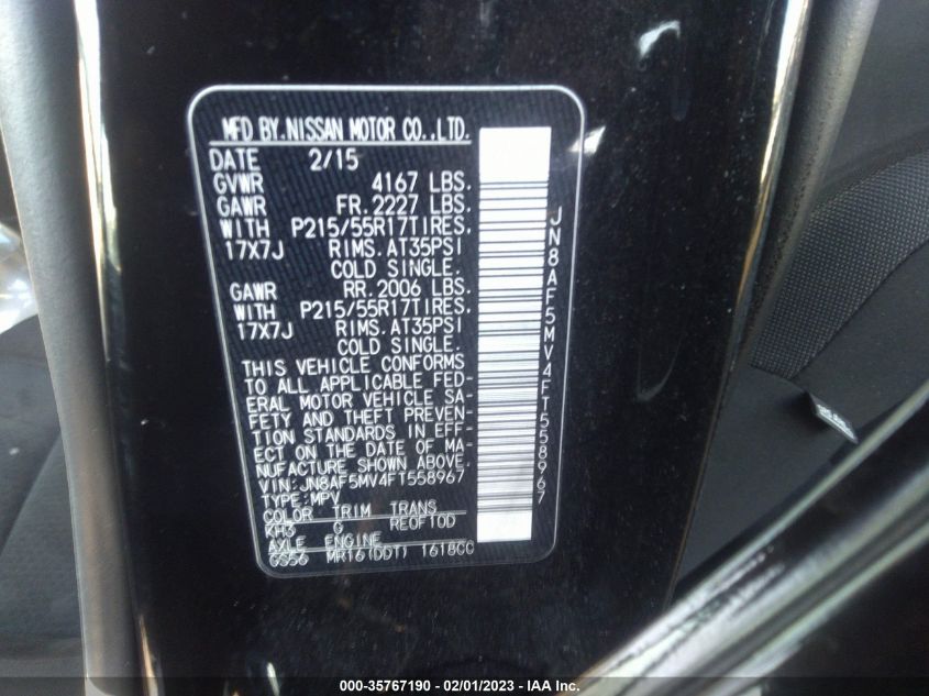 2015 NISSAN JUKE SV - JN8AF5MV4FT558967