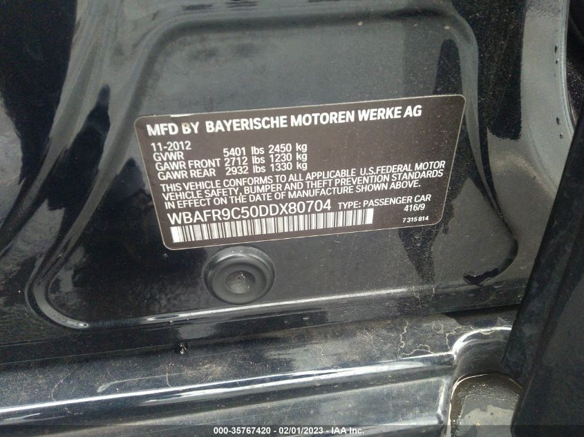 2013 BMW 5 SERIES 550I - WBAFR9C50DDX80704