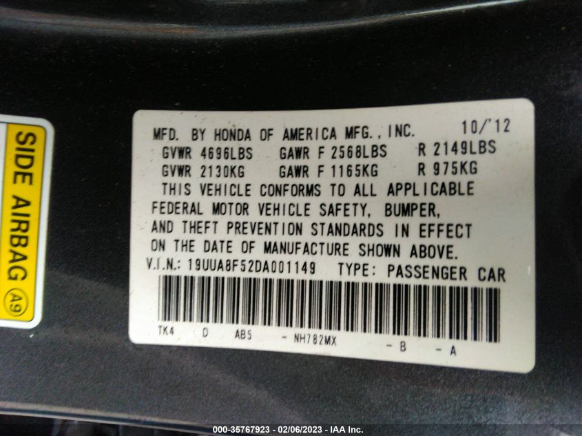 2013 ACURA TL TECH 19UUA8F52DA001149