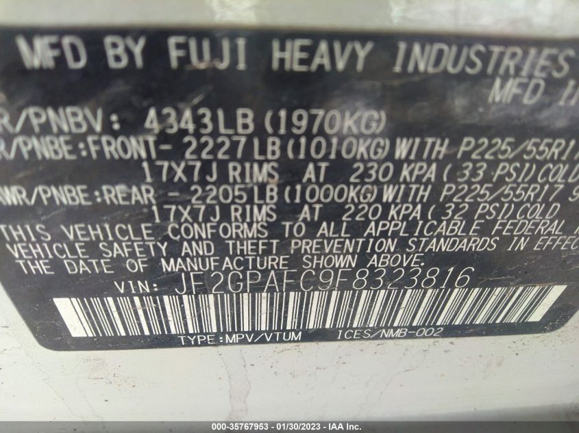2015 SUBARU XV CROSSTREK PREMIUM JF2GPAFC9F8323816